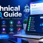 Technical SEO Guide banner showing crawling and indexing, site speed, Core Web Vitals, mobile optimization, HTTPS security, XML sitemaps, structured data, redirects, website architecture, and SEO performance.