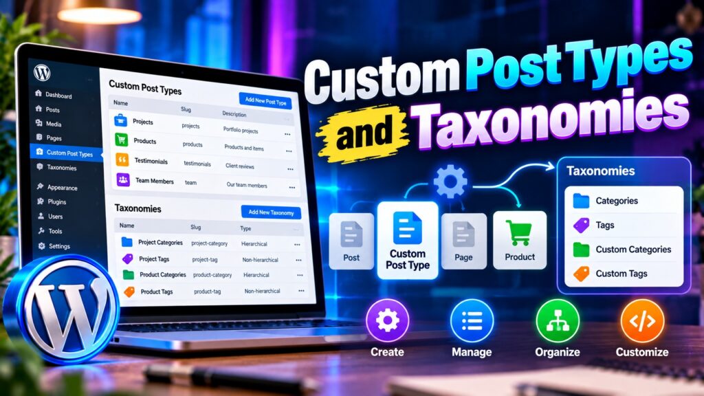 Common WordPress errors and how to fix them banner featuring a WordPress dashboard, error warnings, troubleshooting tools, repair icons, and website fixing solutions.